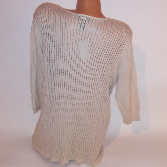 Lane Bryant Blouse Lightweight Sweater 14 16 Solid Beige Zipper Detail 3/4 Sleev - Picture 9 of 10